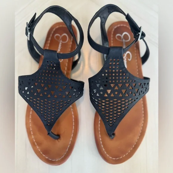 Jessica Simpson Flat Black & Tan Thong Sandals - Size 8 - Picture 4 of 6